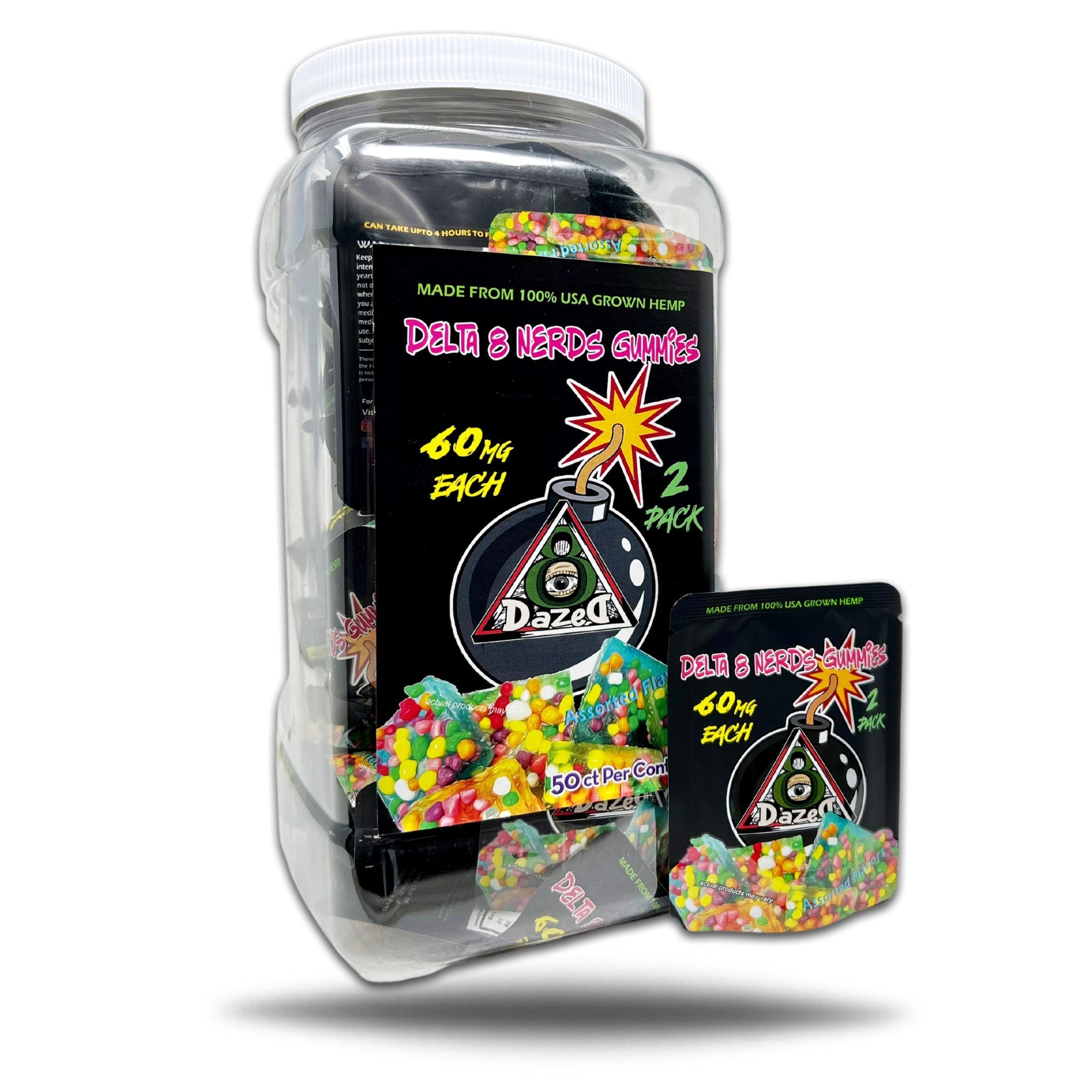 Wholesale Dazed8 Delta 8 Nerds Gummies Assorted Flavor 2ct Pack 50ct Jar