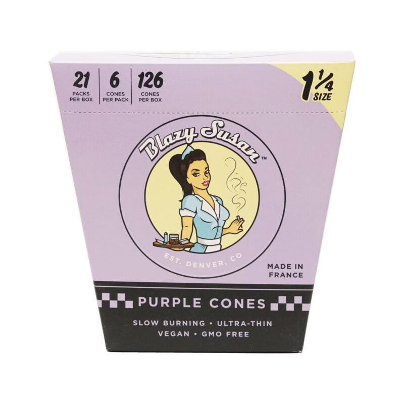 Blazy Susan Purple 1-1/4 Pre Rolled Cones Full Box -Box Of 21